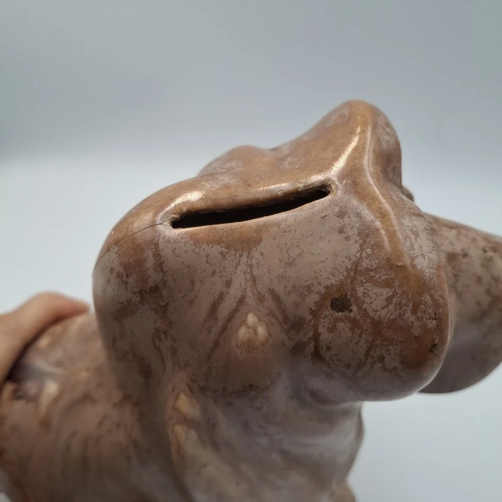 Vintage Ceramic Bassett Hound Dog Coin Piggy Bank Statue Glazed Marbeled‎ Sad